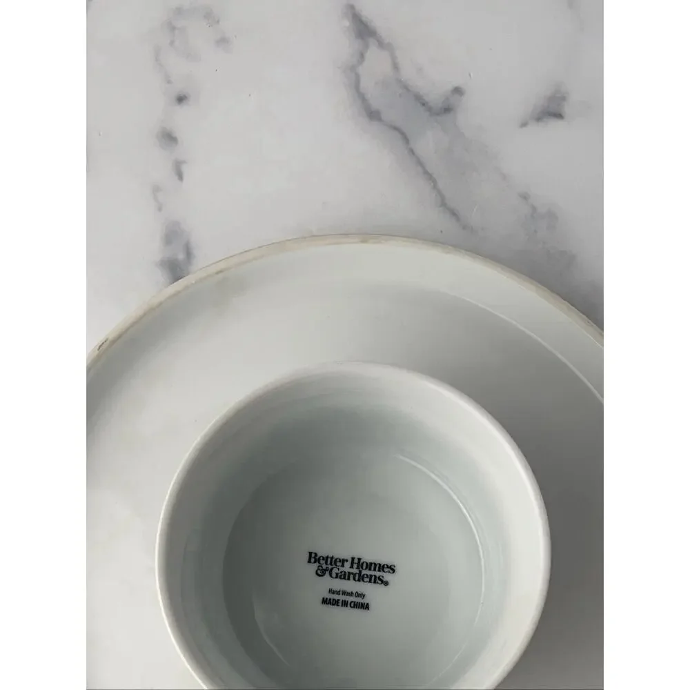 Better Homes and Gardens Stoneware Cake Plate Stand Dip Tray Combo White 11.5 in